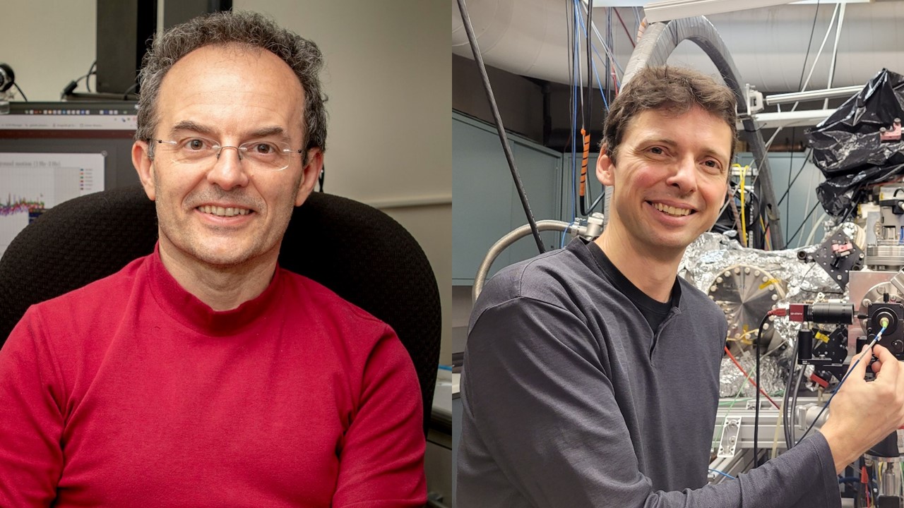 Professor cavaglia in his offie and prof. Fischer in his lab